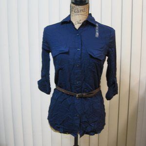 NWT Wet Seal navy blue belted button up shirt top XS extra small